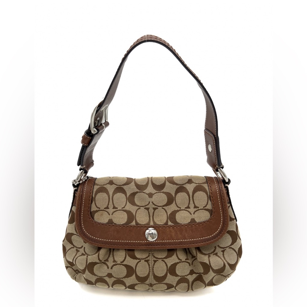 Coach Soho Signature Jacquard Leather Trim
Pleated Flap Shoulder Bag.